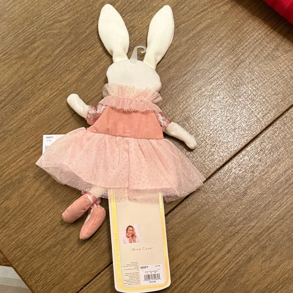 LC Lauren Conrad Blush Bunny Plush Pair of Wine Covers